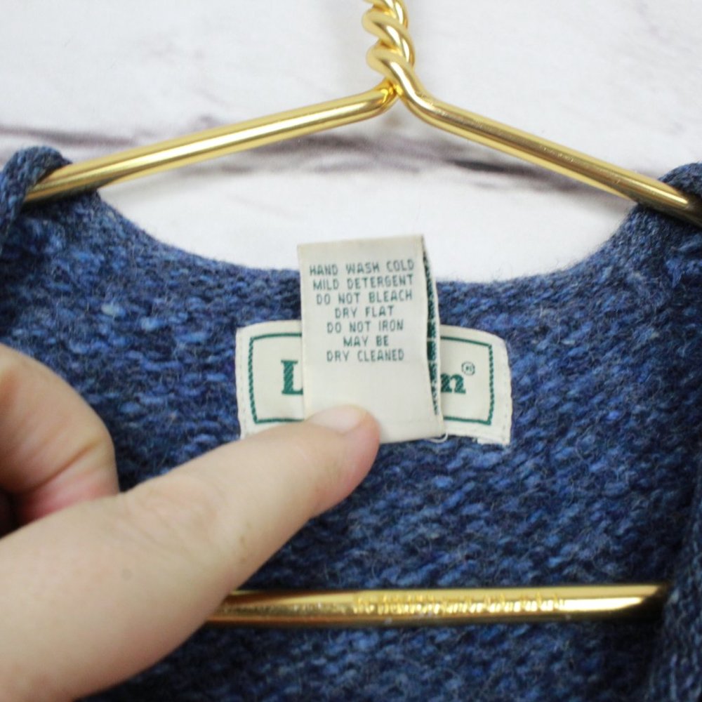 Vintage LL Bean Blue Wool Blend Knit Button Front Rolled Hem Vest Size M - Picture 5 of 8